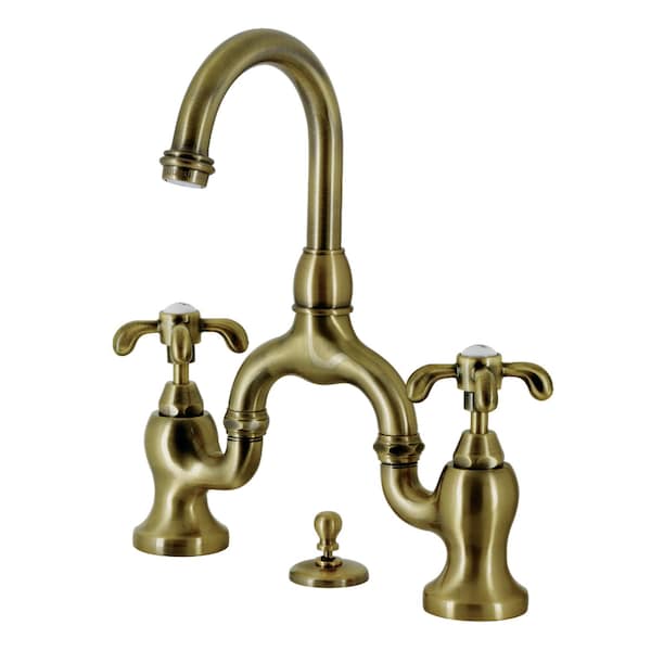 Kingston Brass Bridge Bathroom Faucet with Brass Pop-Up, Antique Brass KS7993TX - main